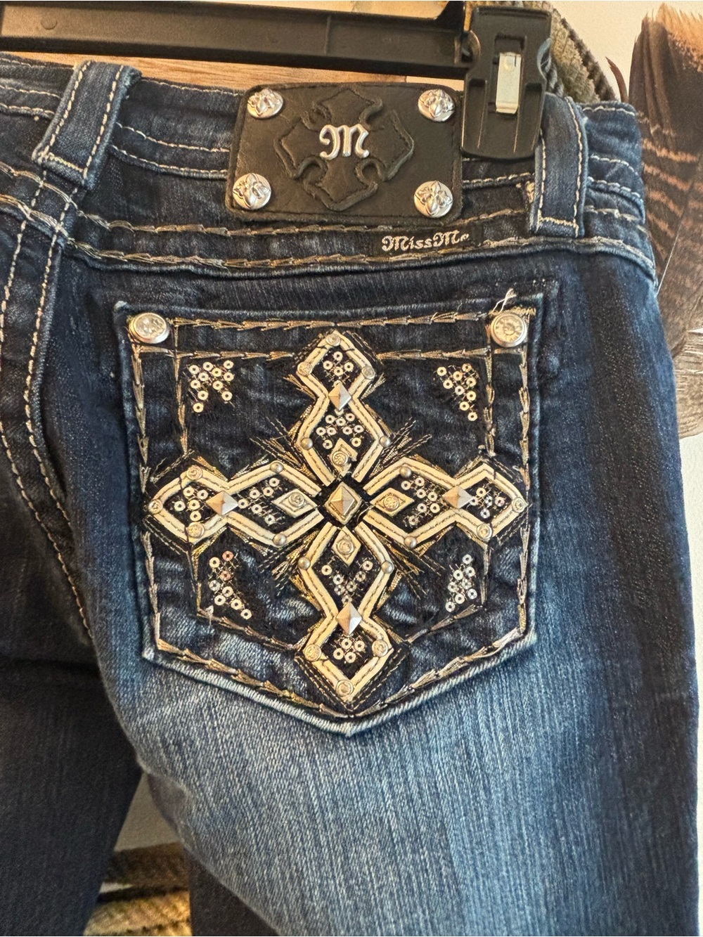 Signature Embellished Dark Blue Boot Cut Jeans